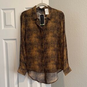 Brown Sheer Long Sleeve Blouse